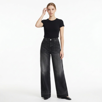 Women's Vintage Wash High Waist Wide Leg Jeans