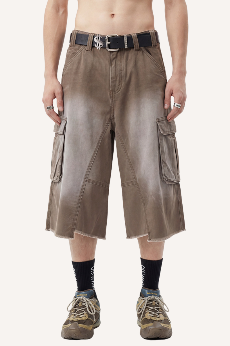 Men's Summer Street Multi-Pocket Distressed Cargo 7/8 Shorts