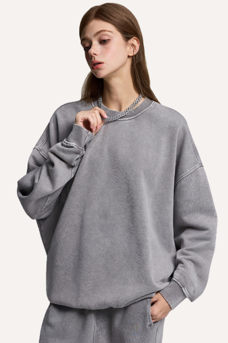 Unisex Winter 420g Retro Snow Washed Loose Sweatshirt
