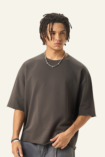 Men's Streetwear Solid Color Raw-Edge Short Sleeve T-Shirt