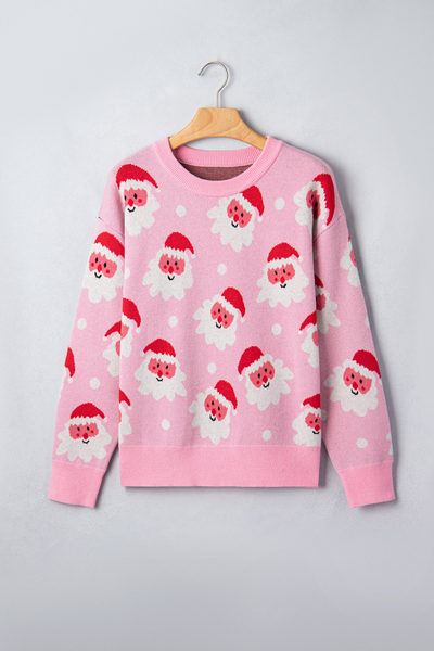 Women's Fall Christmas Santa Claus Print Knit Sweater