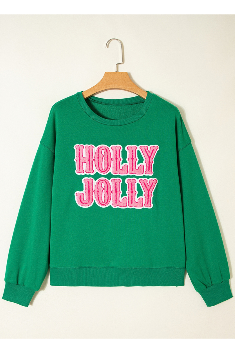 Women's Christmas Letter Print Loose Crew Neck Sweatshirt