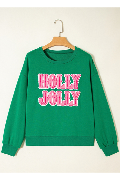 Women's Christmas Letter Print Loose Crew Neck Sweatshirt