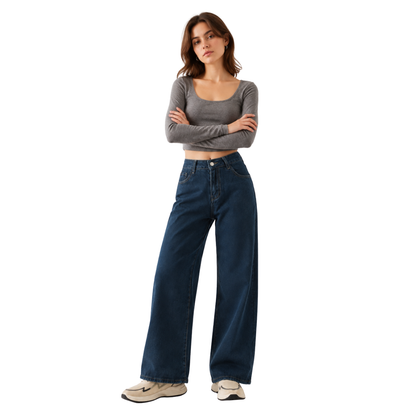 Women's High Waist Relaxed Straight Wide Leg Jeans