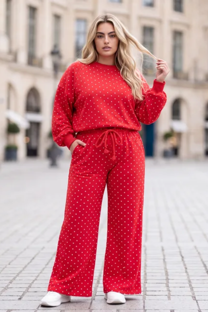 Women Spring Plus Size Polka Dot Wide Leg Lounge Set