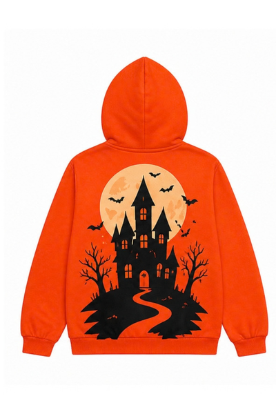 Unisex Fall Clothing Halloween Pumpkin Bat Zip Hoodie