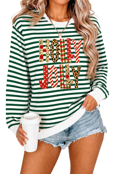 Women's Christmas Holly Jolly Stripe Long Sleeve Sweatshirt