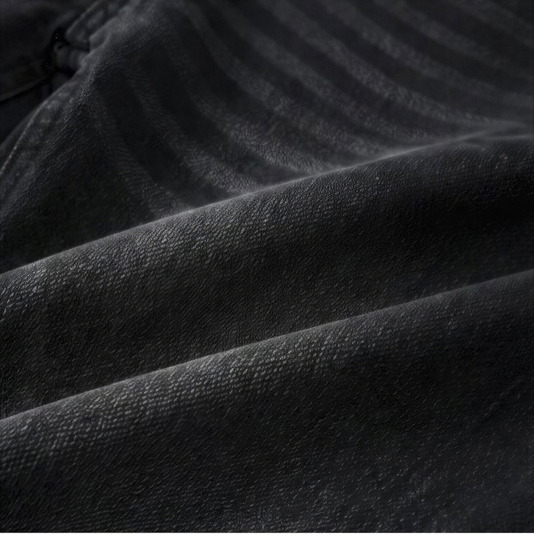 Men's Spring Black Gray Washed Cat Whisker Baggy Denim Jeans
