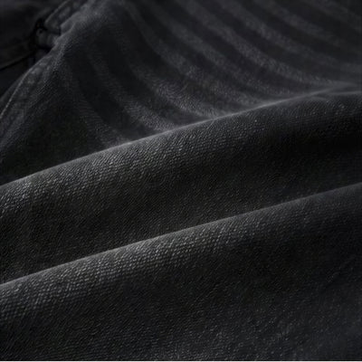 Men's Spring Black Gray Washed Cat Whisker Baggy Denim Jeans
