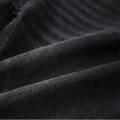 Men's Spring Black Gray Washed Cat Whisker Baggy Denim Jeans