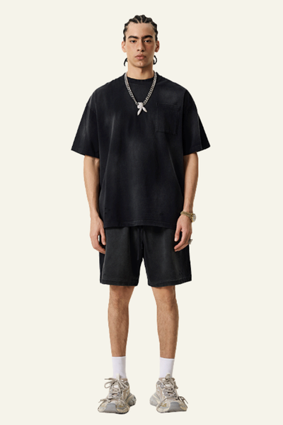 Men's Washed Gradient Colored Cotton Set:T-shirt And shorts