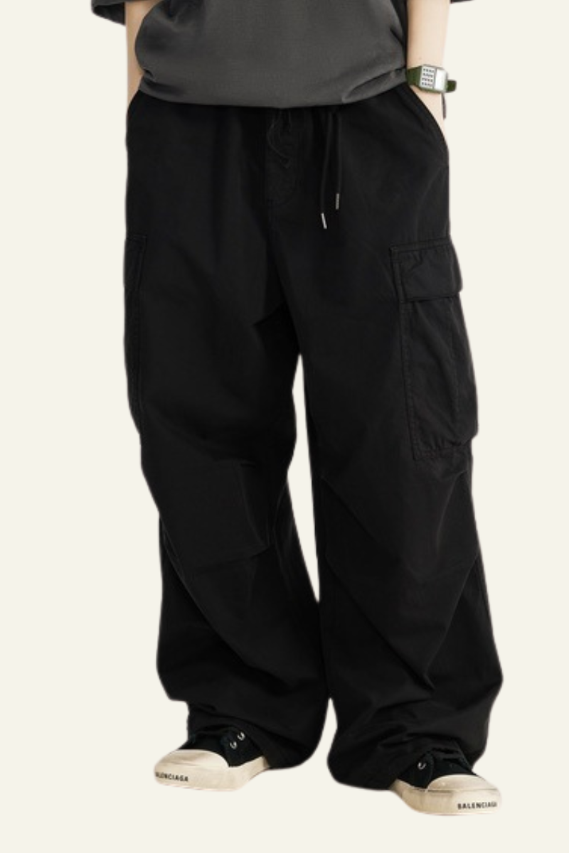 Men's Streetwear Washed Cotton Side Pockets Cargo Pants