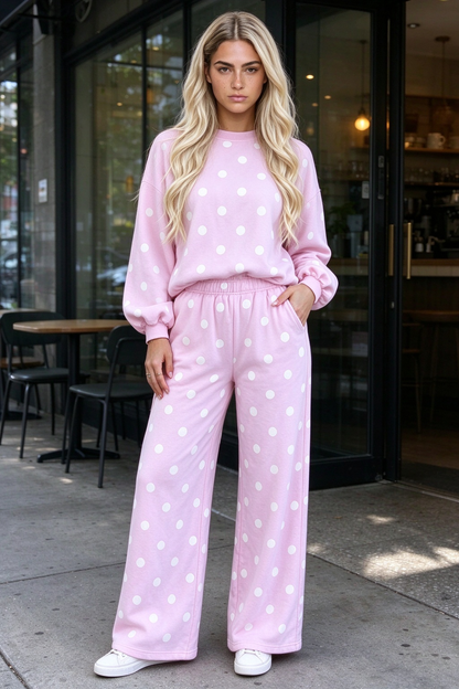 Women Fall Clothing Polka Dot Sweatshirt Wide Leg Set