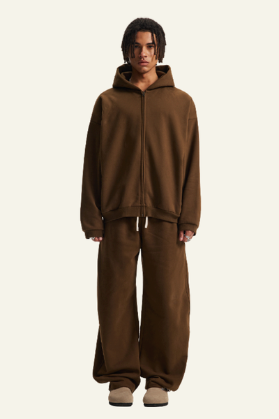 Men's Set:Fleece-lined Zipper Jacket & Curved-blade Pants