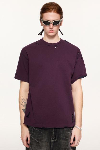 Men's Summer 240g Cotton Reversible Distressed Loose Tee