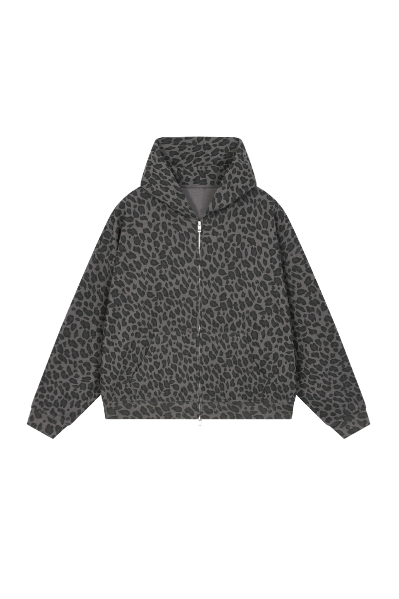 Men's Fall Winter Leopard-Print Zip-Up Hooded Jacket