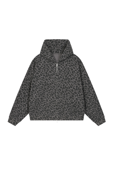 Women's Fall Winter Leopard-Print Zip-Up Hooded Jacket
