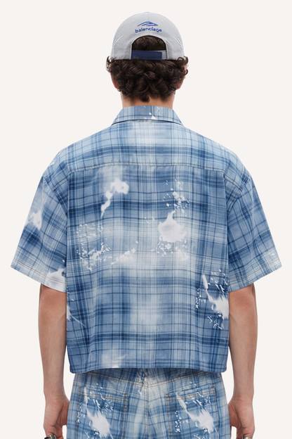 Men's Summer Relaxed Plaid Washed Stretch Breathable Tee