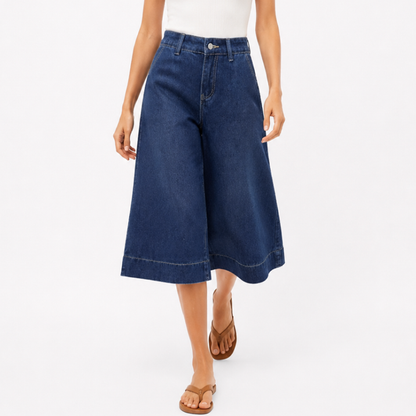 Women's High Waist Wash Wide Leg Cropped Jeans