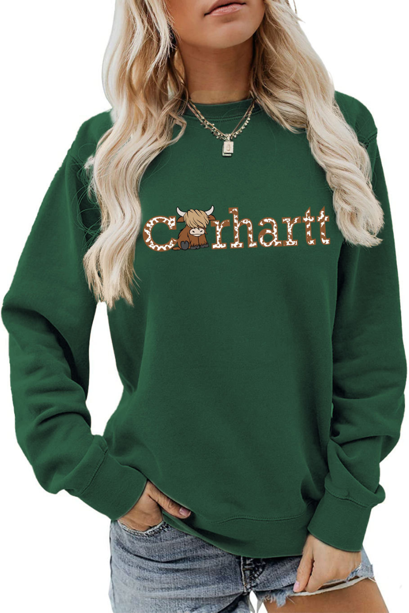 Women Winter Christmas Highland Cow Graphic Sweatshirt