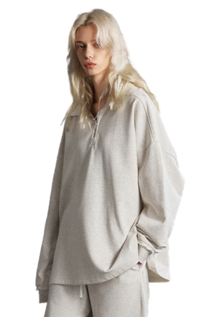 Women's Summer 450g Half Zip Raw Edge StandCollar Sweatshirt