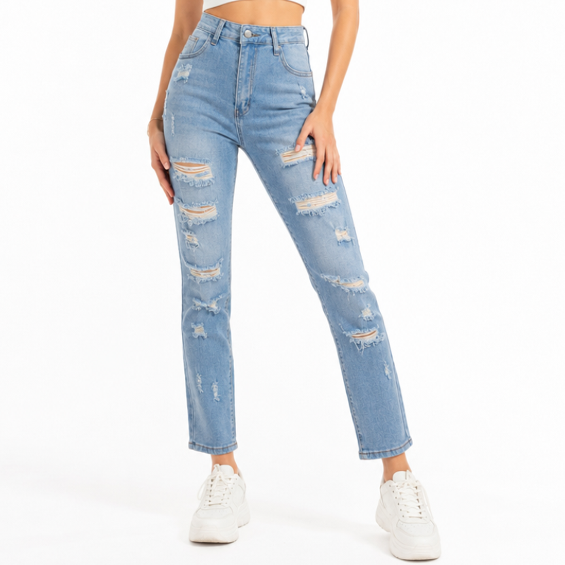Women's High Waist Distressed Ripped Stretch Jeans