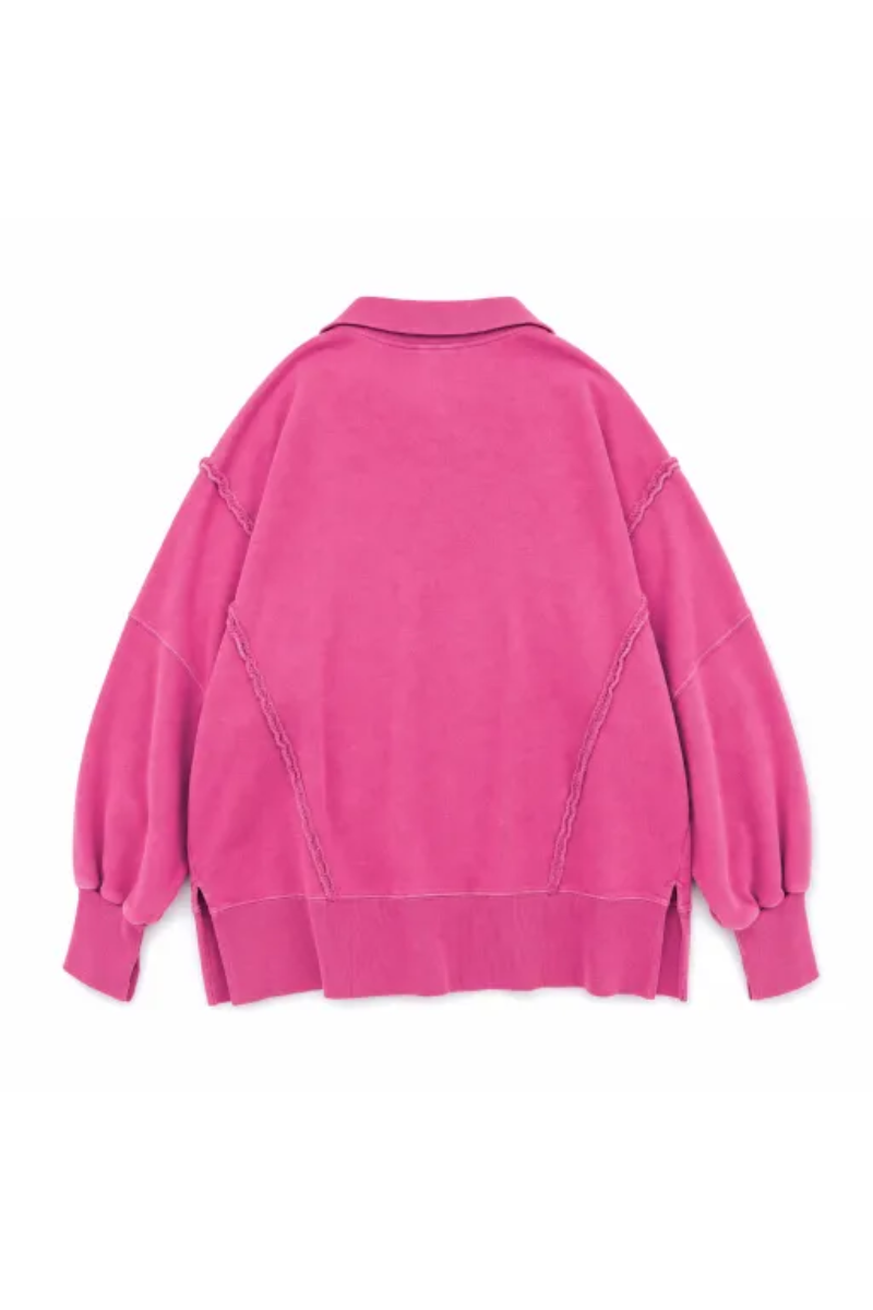 Women Fall Washed Vintage Half Button Polo Sweatshirt