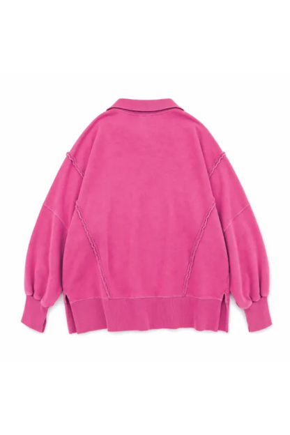 Women Fall Washed Vintage Half Button Polo Sweatshirt