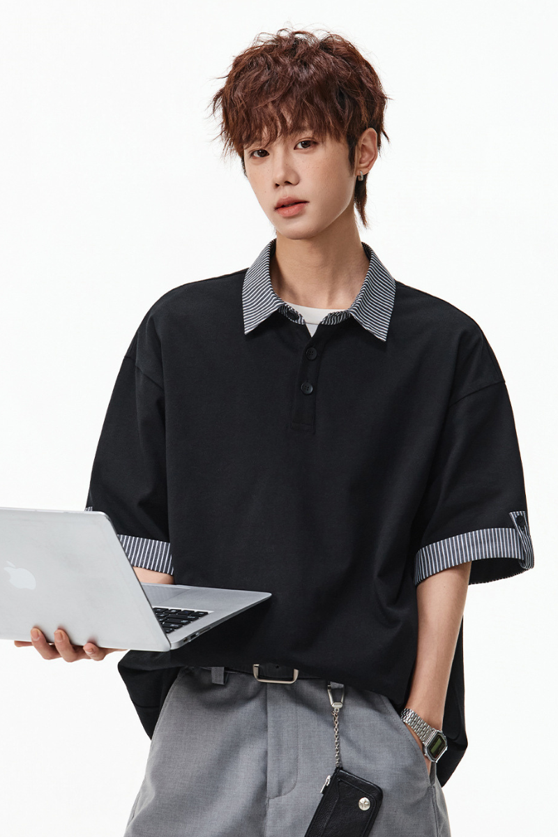 Men's Summer Cuff Contrast Mock Layer Miu Polo