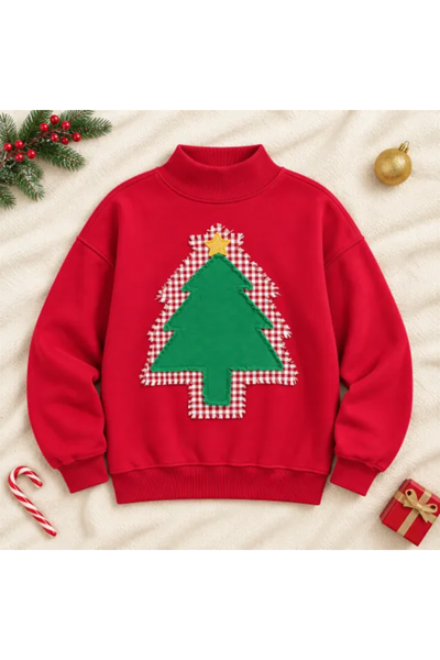 Women's Fall Christmas Tree Patch Mock Neck Sweatshirt