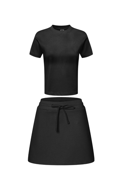 Women's Summer Short Sleeve A-Line Skirt Set - Solid Campus