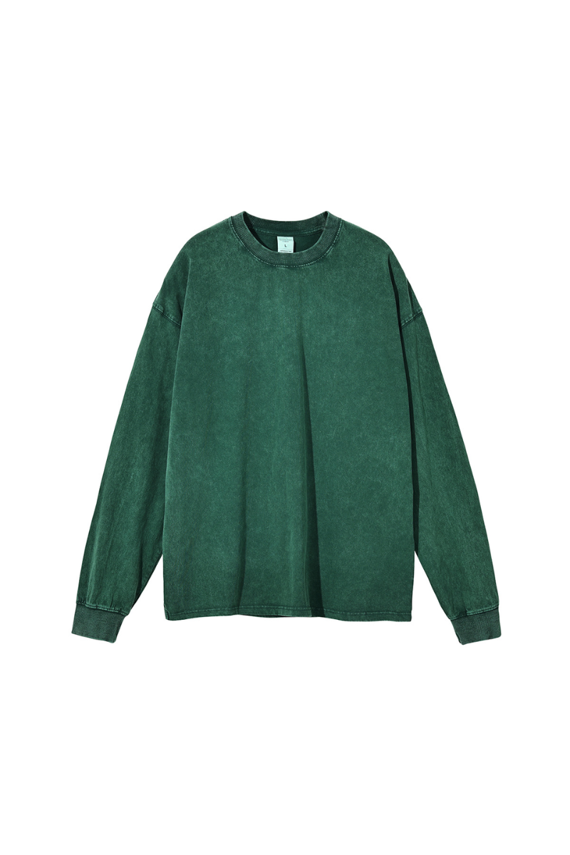 Unisex Fall 250gsm Cotton Wax Washed Long Sleeve Tee