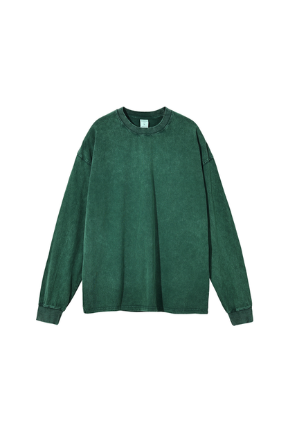 Unisex Fall 250gsm Cotton Wax Washed Long Sleeve Tee