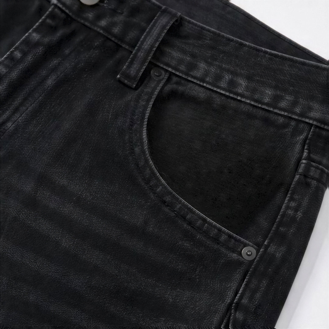 Men's Spring Black Gray Washed Cat Whisker Baggy Denim Jeans