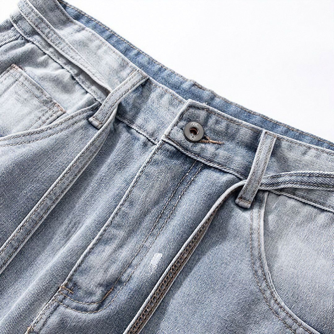 Men's Summer Light Wash Splash Ink Drawstring Denim Shorts