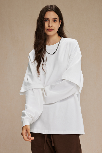 Women's Cotton Patchwork Faux Two-Piece Sweatshirt