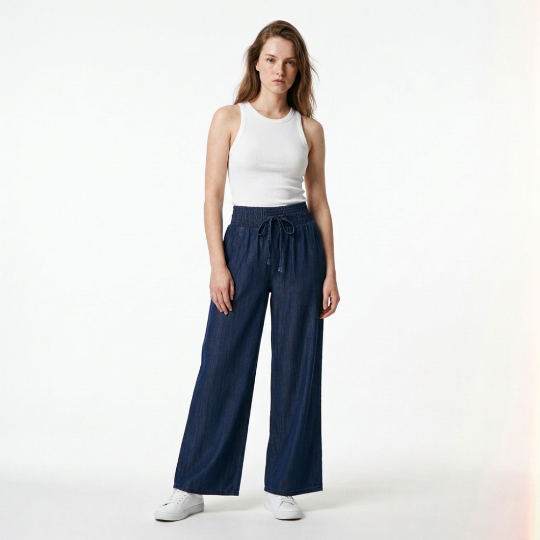 Women's High Waist Drawstring Wide Leg Jeans