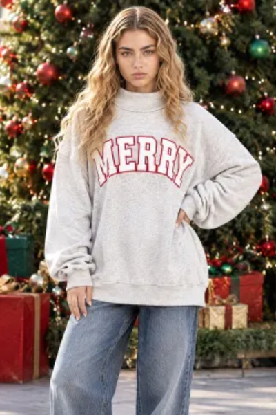 Women's Fall Christmas Embroidered Mock Neck Sweatshirt