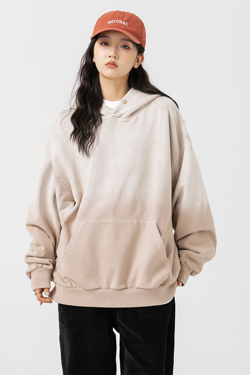 Unisex Retro Washed Gradient Cotton Loose Hoodie