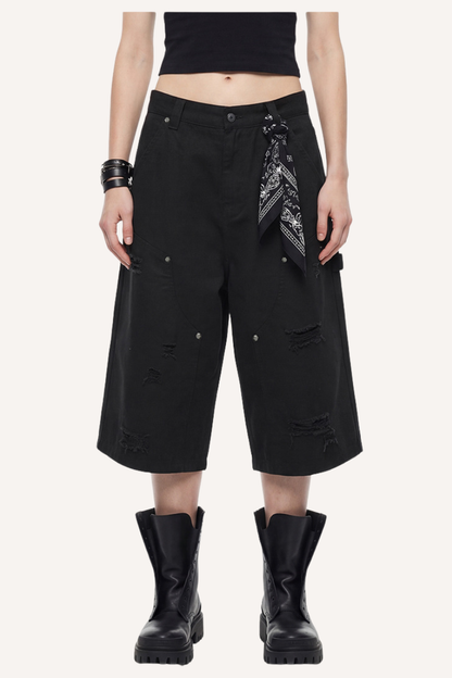 Men's Summer Retro Cargo Ripped Loose 7/8 Washed Shorts