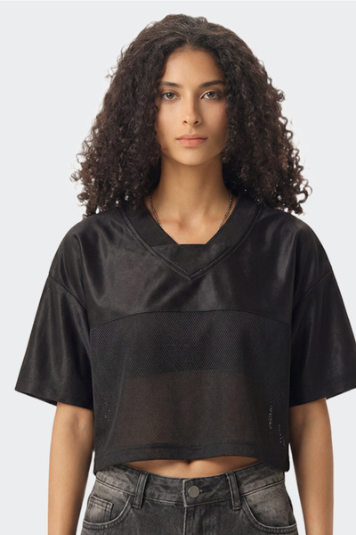 Women's Summer Y2K V-Neck Cutout Crop Patchwork Tee