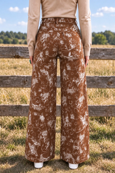 Women's Color Block Print High Waist Quilted Straight Jeans