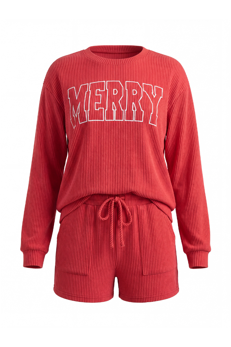 Women's Christmas Letter Print Short Loungewear Set