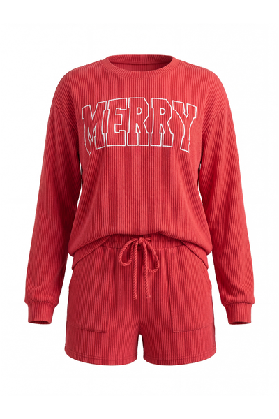 Women's Christmas Letter Print Short Loungewear Set