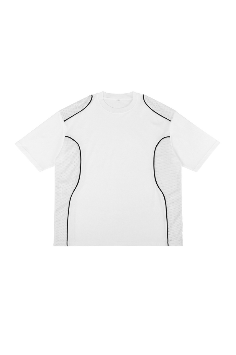Women Summer Breathable Mesh Panel Contrast Stitch T-Shirt