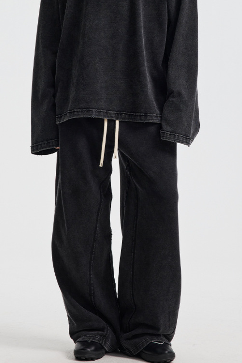 Men's Cotton Vintage-Distressed Raw-Edge Patchwork Pants