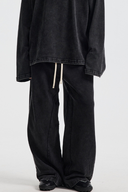 Men's Cotton Vintage-Distressed Raw-Edge Patchwork Pants