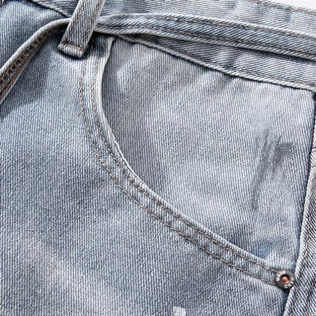 Men's Summer Light Wash Splash Ink Drawstring Denim Shorts