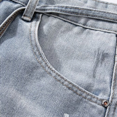 Men's Summer Light Wash Splash Ink Drawstring Denim Shorts