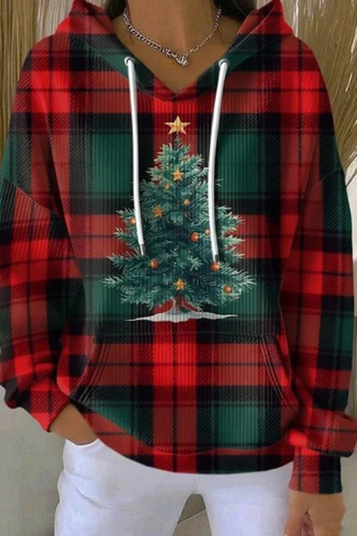Women Fall Clothing Christmas Santa Ribbed Hoodie